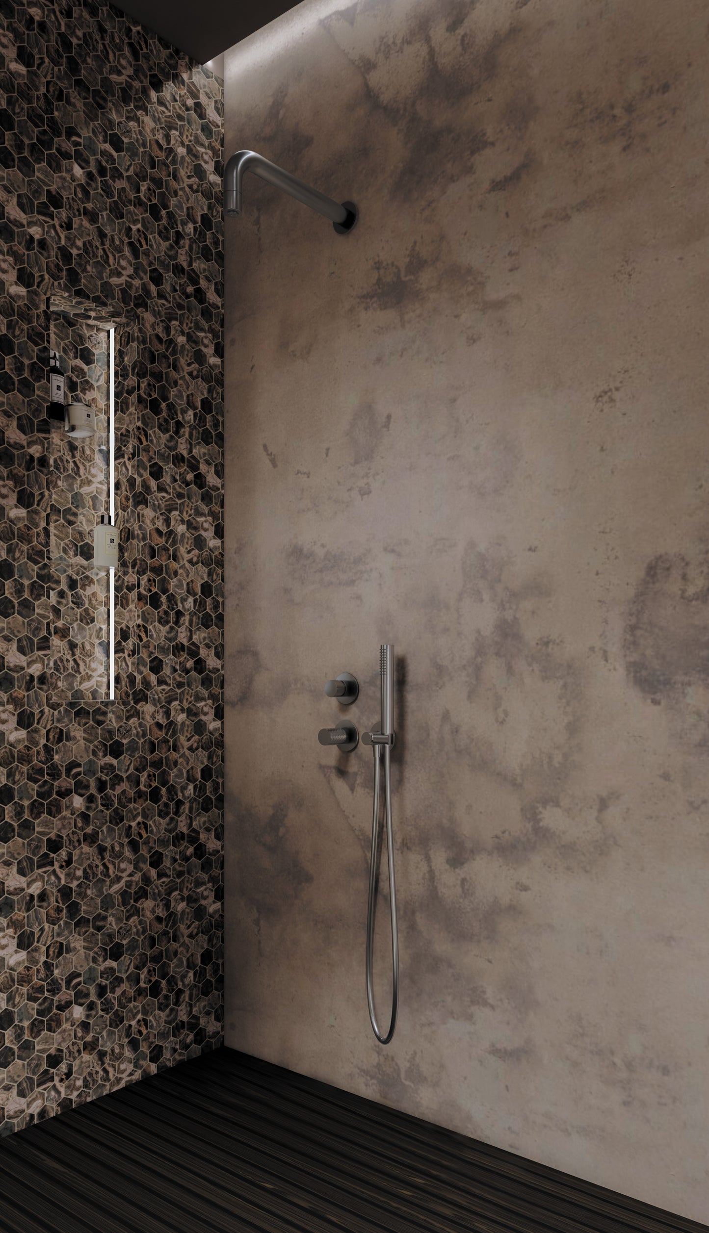 Concealed shower set, with a fixed shower head