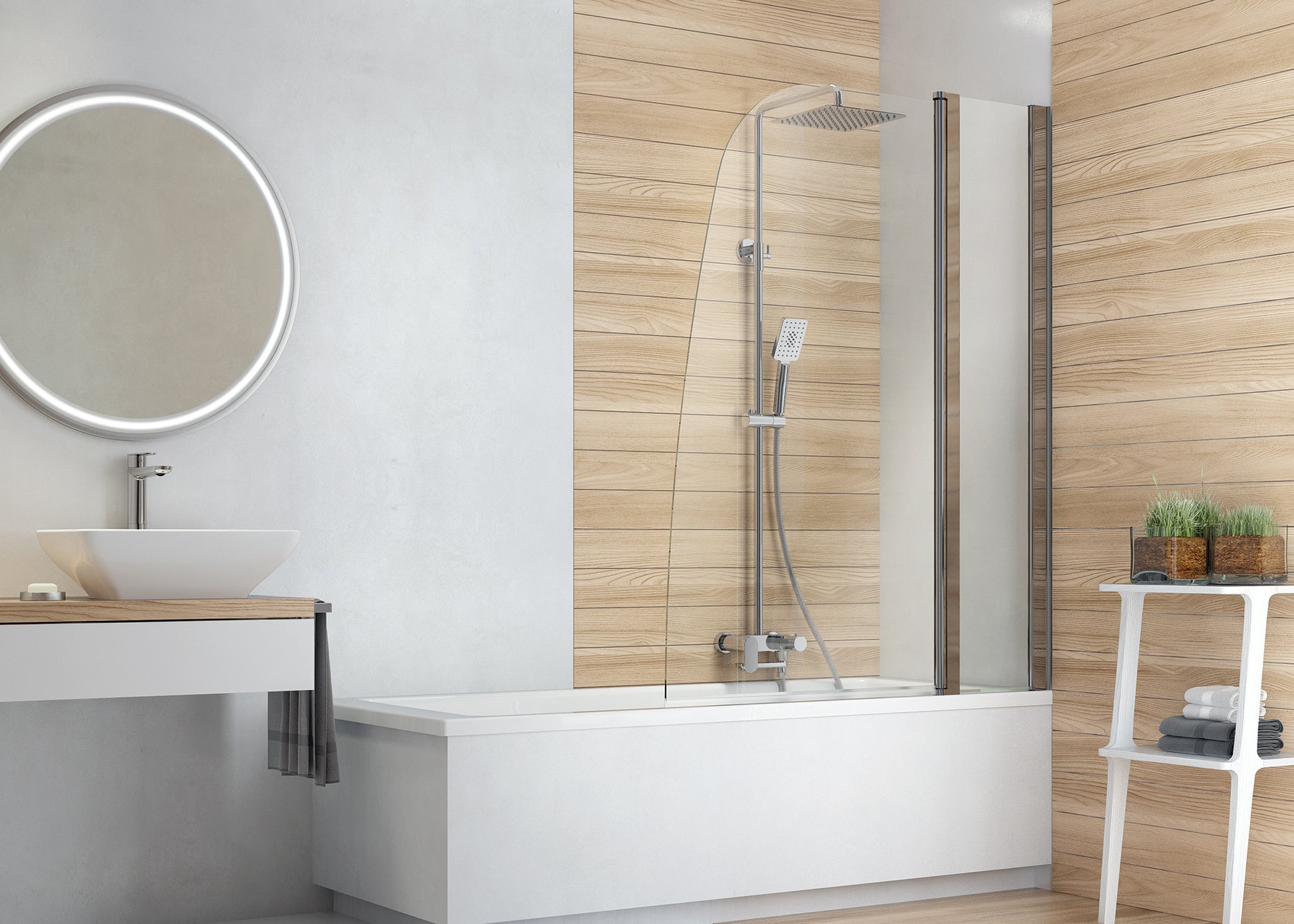Shower column, with bathtub mixer - movable spout