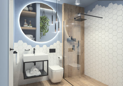 Ceramic washbasin, countertop/wall-mounted, with tap shelf - 50x50 cm
