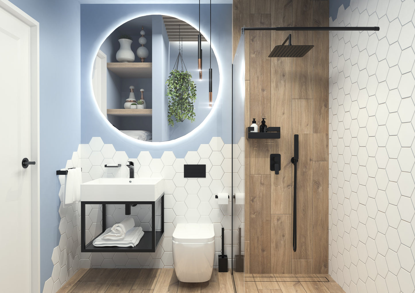 Wall-mounted bathroom console, with washbasin - 60x50 cm