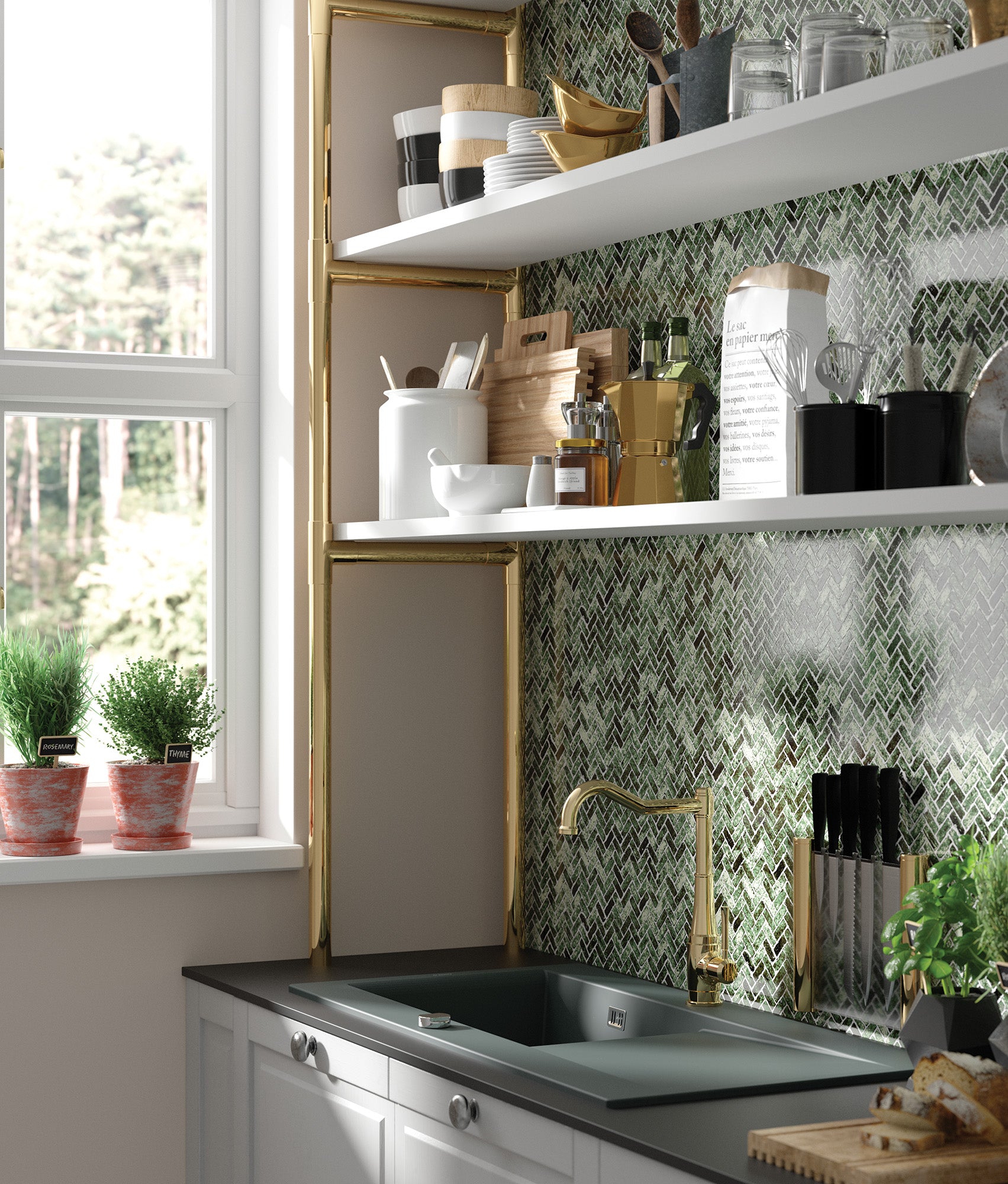 Kitchen tap, with rectangular spout