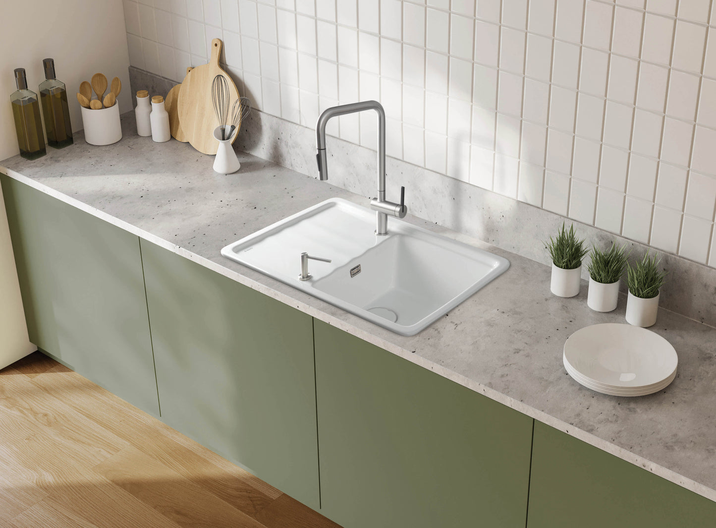 Ceramic sink, 1-bowl with drainer