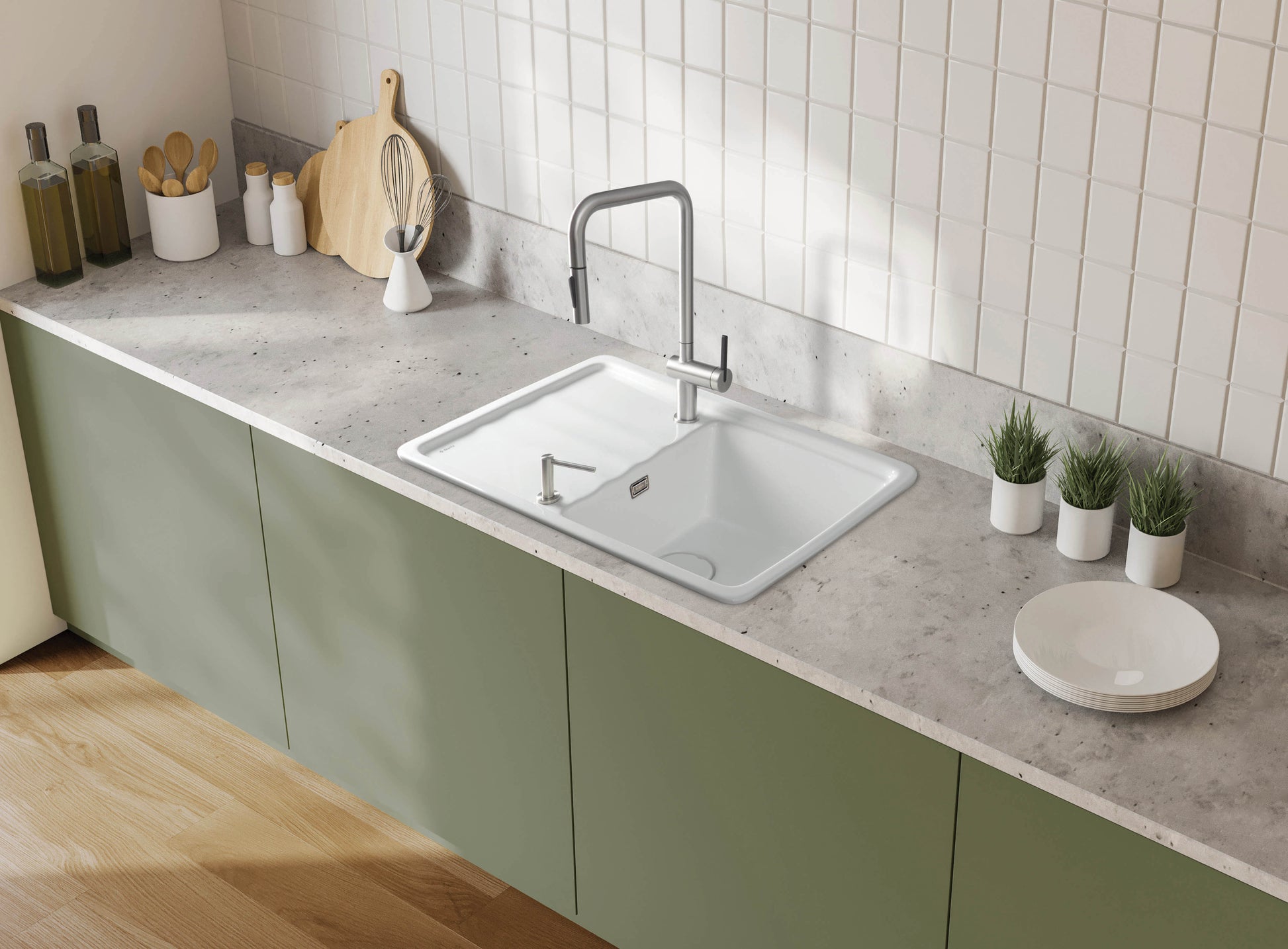 Ceramic sink, 1-bowl with drainer