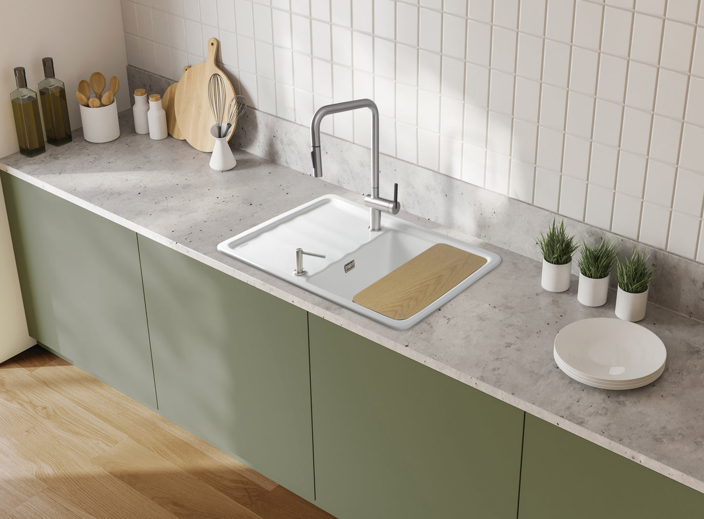 Ceramic sink, 1-bowl with drainer