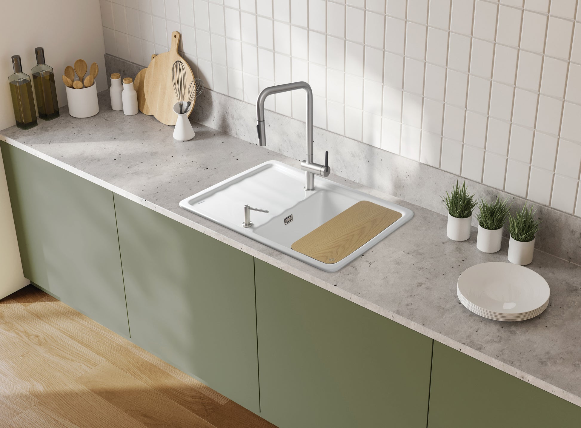 Ceramic sink, 1-bowl with drainer