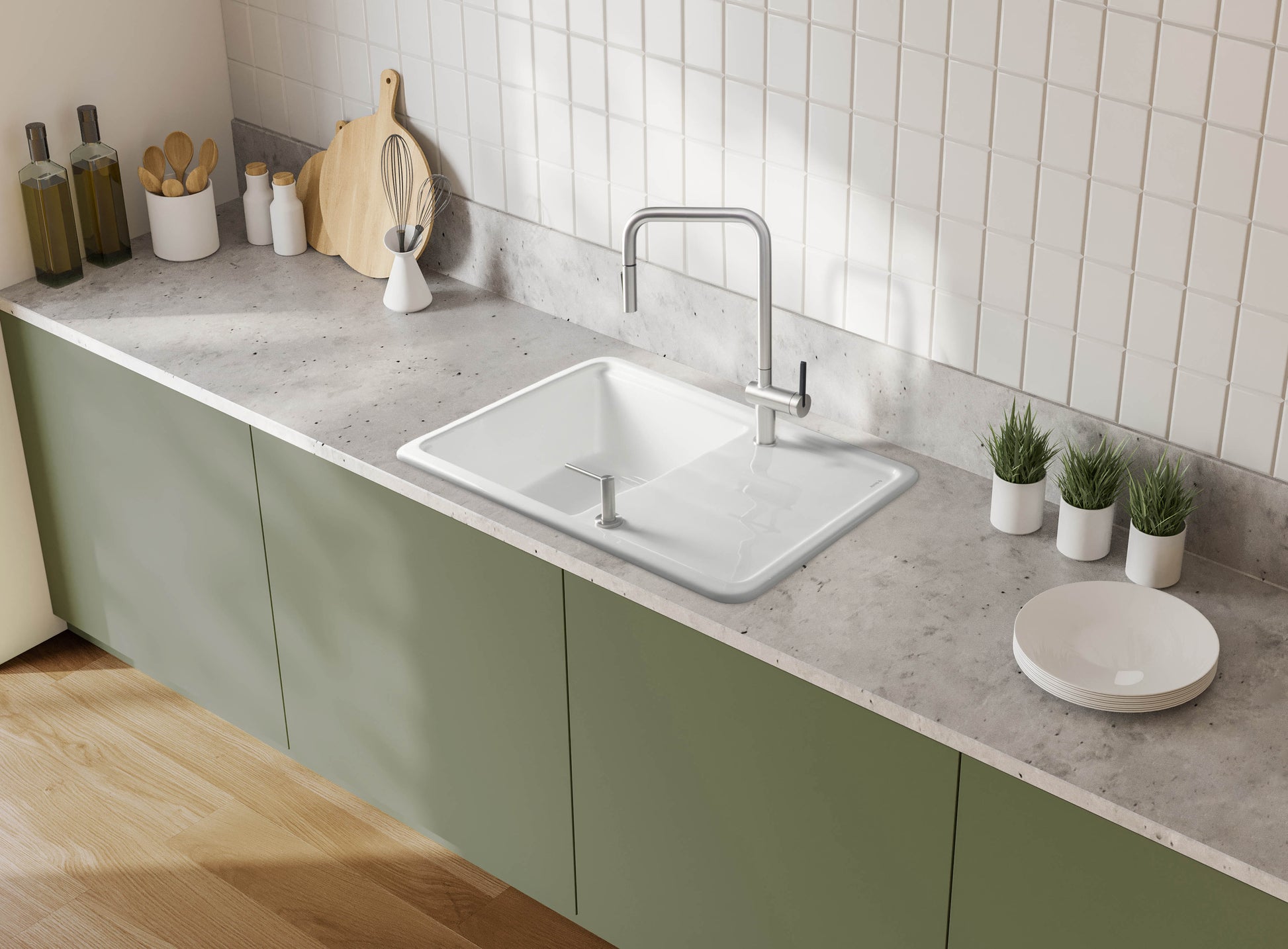 Ceramic sink, 1-bowl with drainer