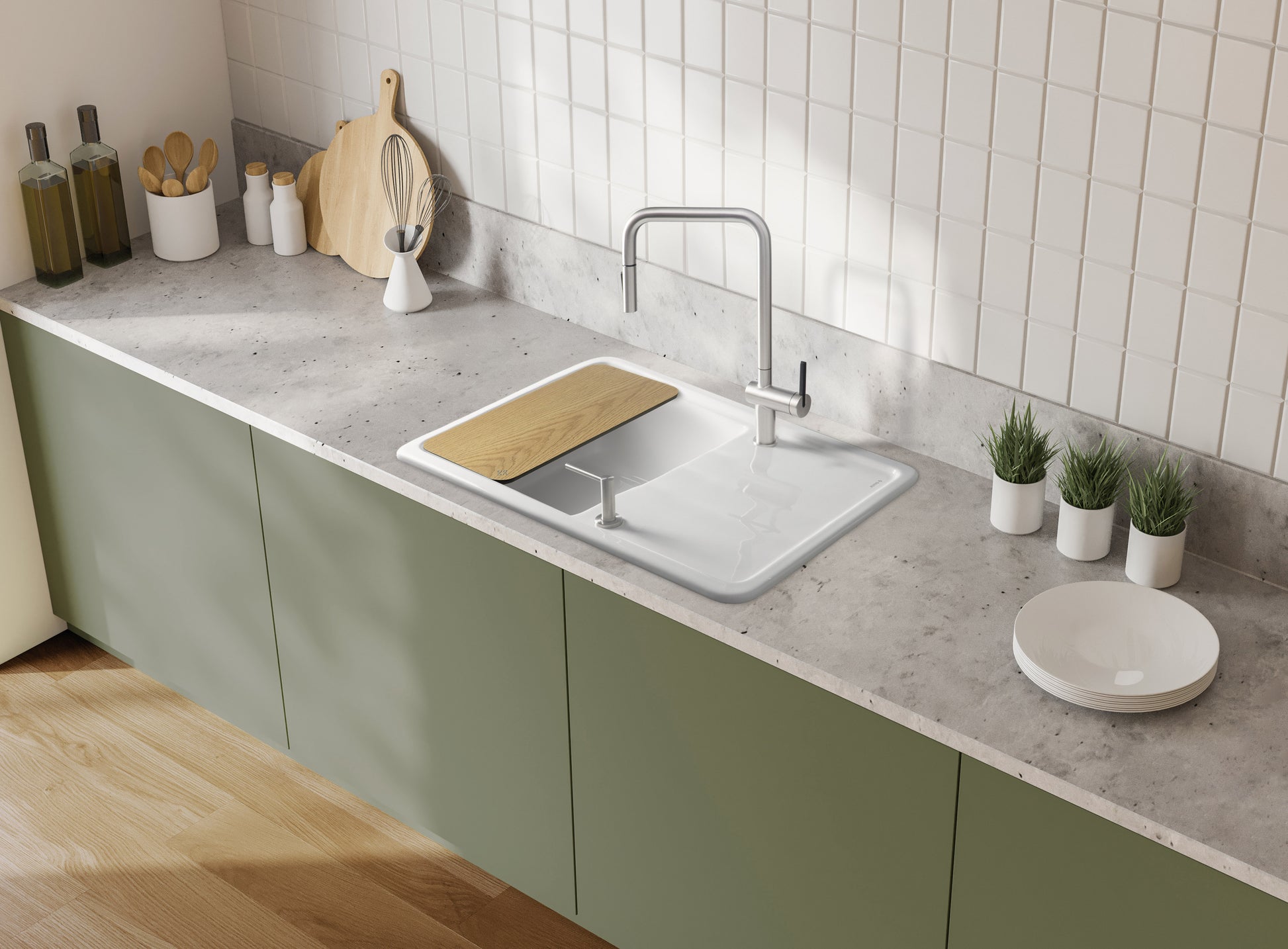 Ceramic sink, 1-bowl with drainer