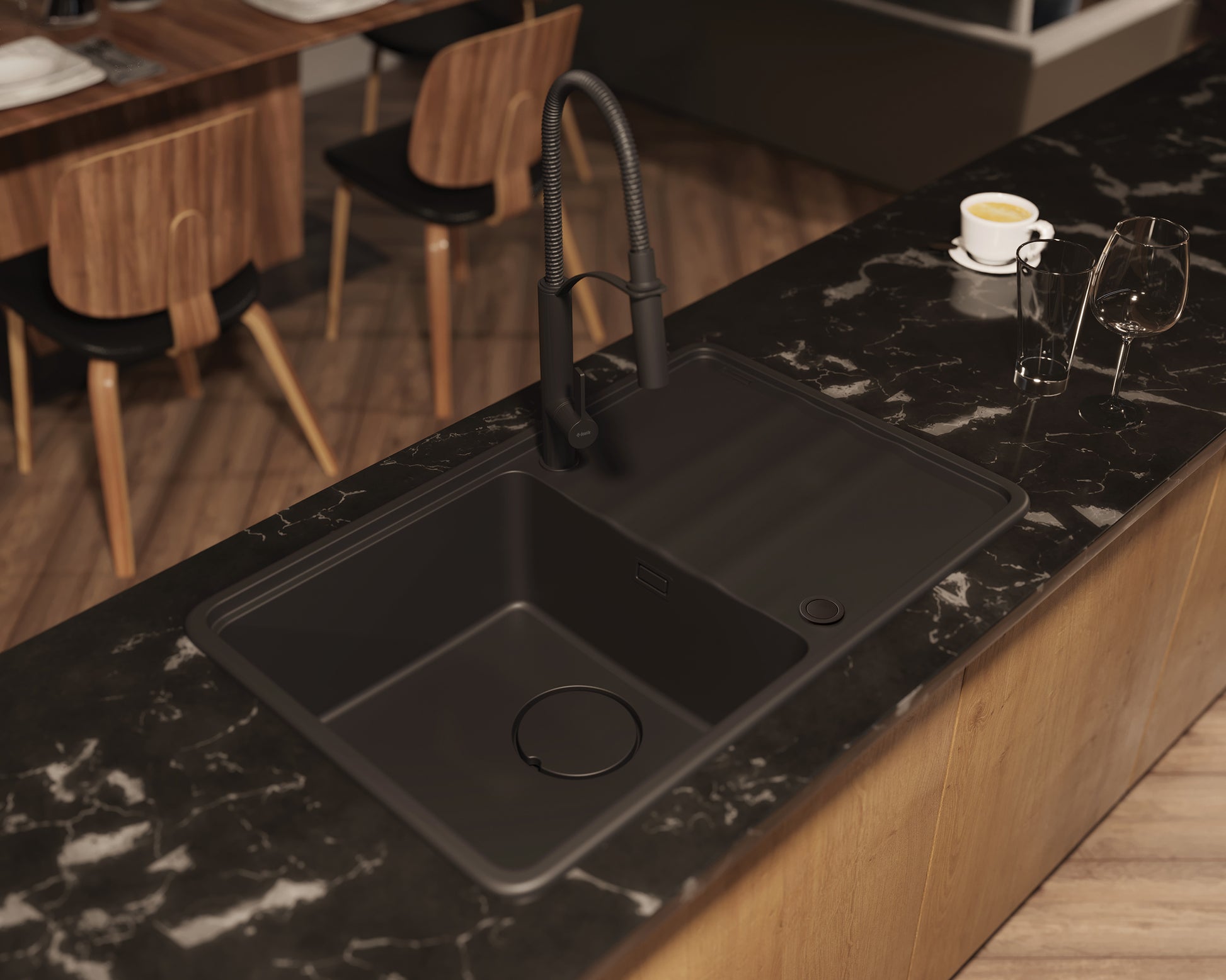 Kitchen tap, with elastic spout - 2 stream types