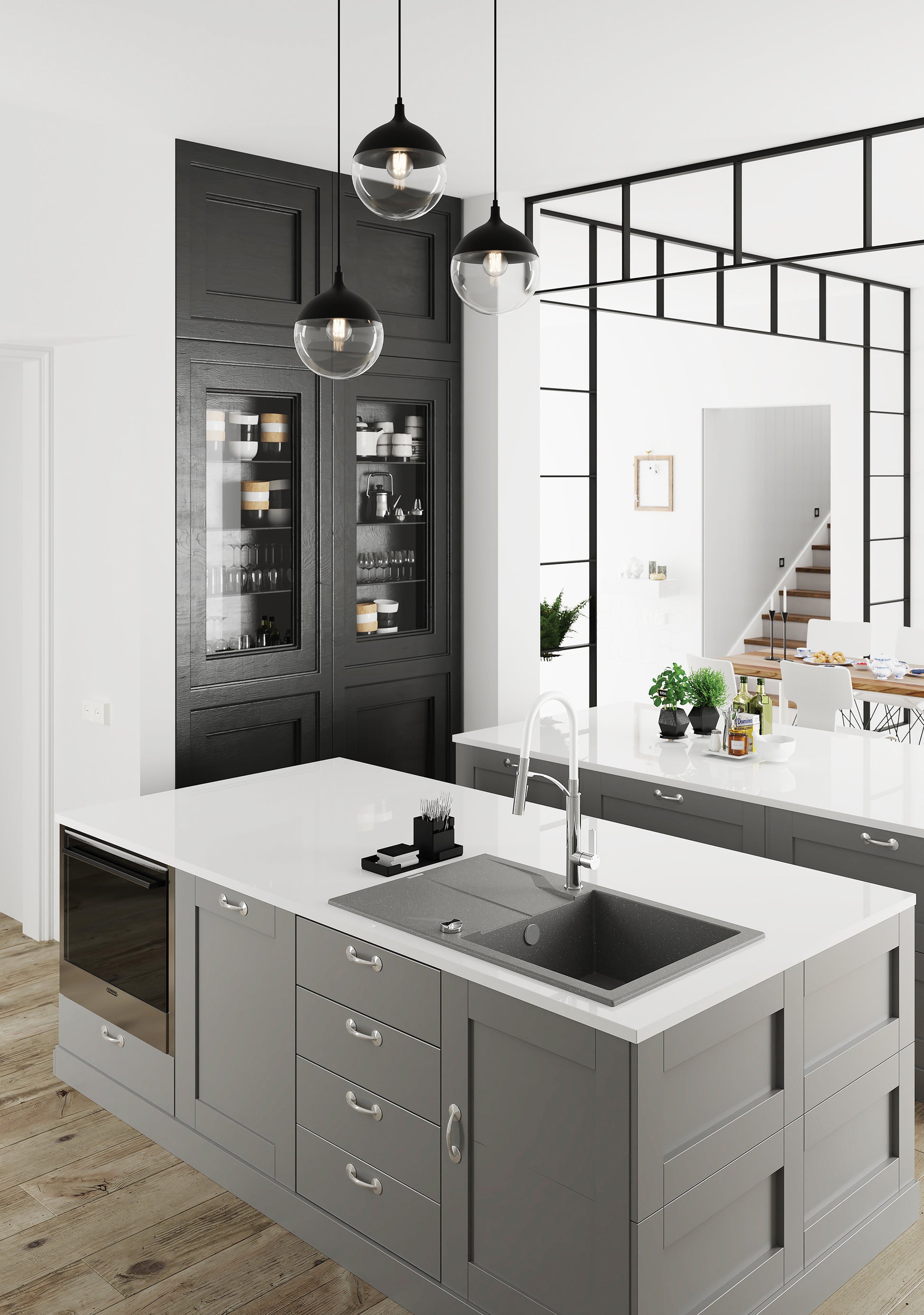 Granite sink, 1-bowl with drainer - flush-mounted
