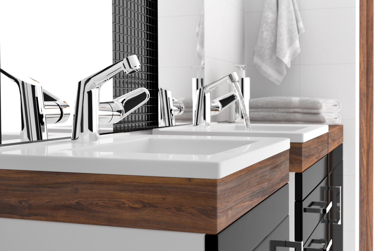 Ceramic washbasin, recessed, with tap shelf - 60 cm