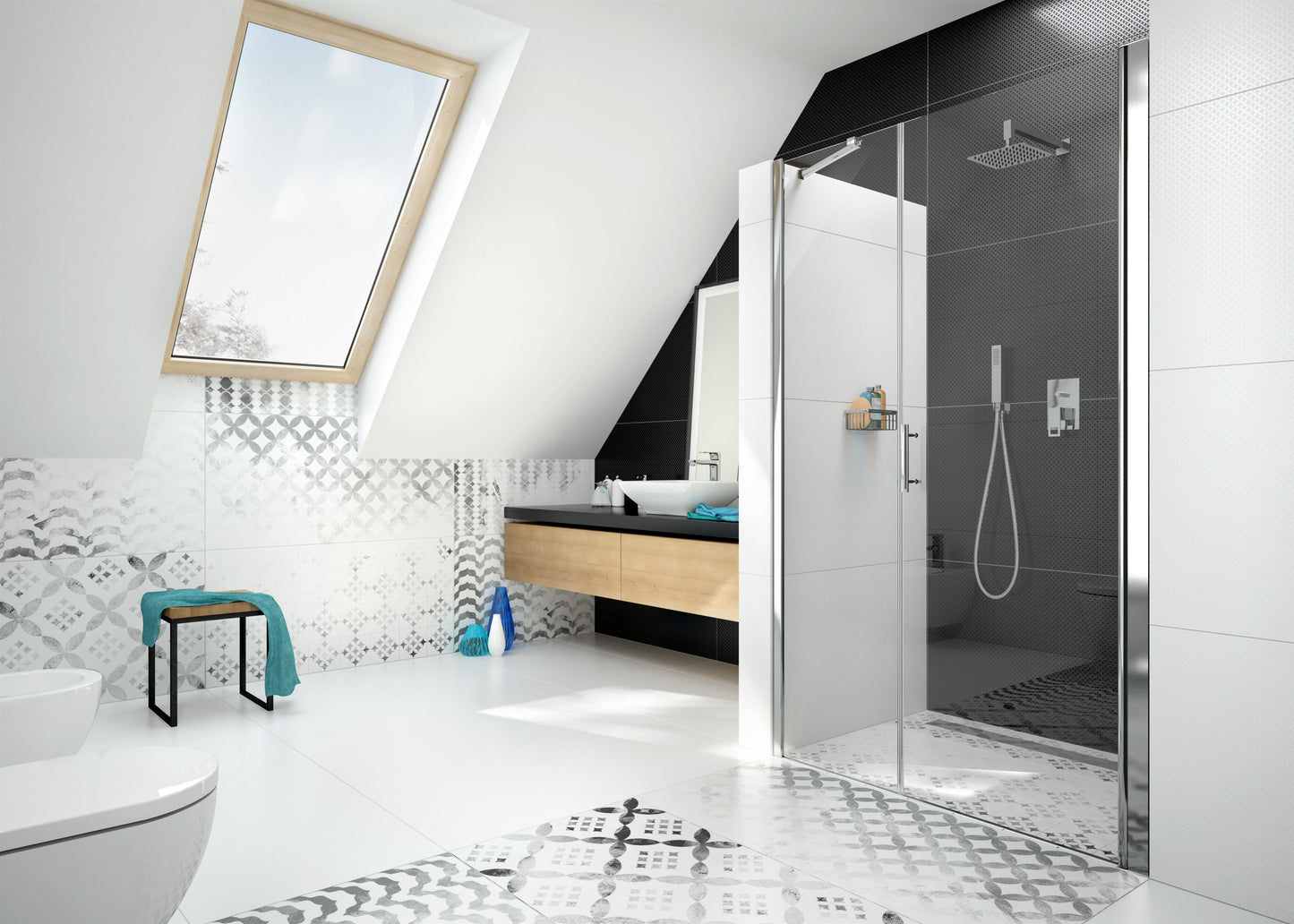 Shower doors, recessed, 90 cm - hinged