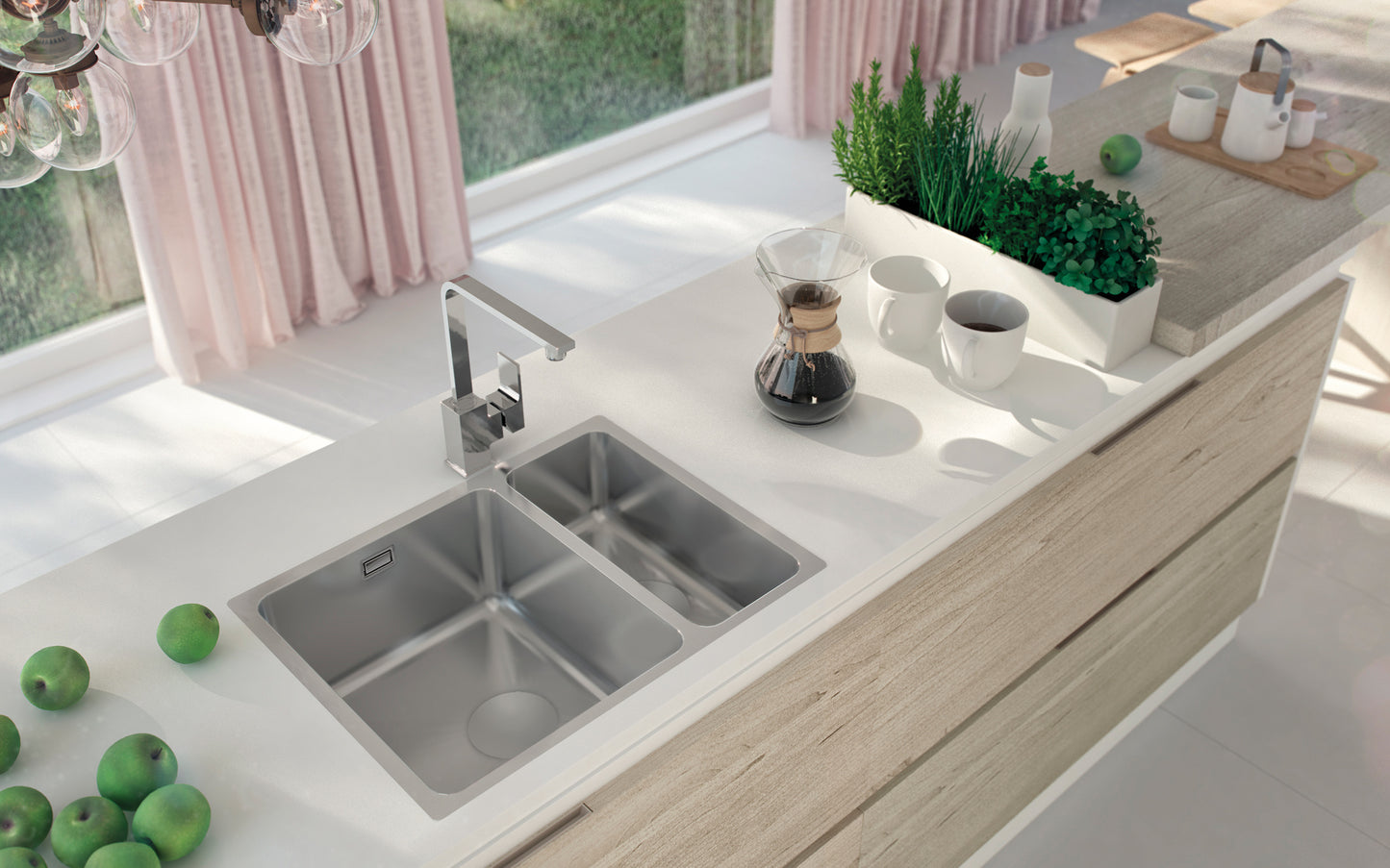 Steel sink, 1.5-bowl, undermount