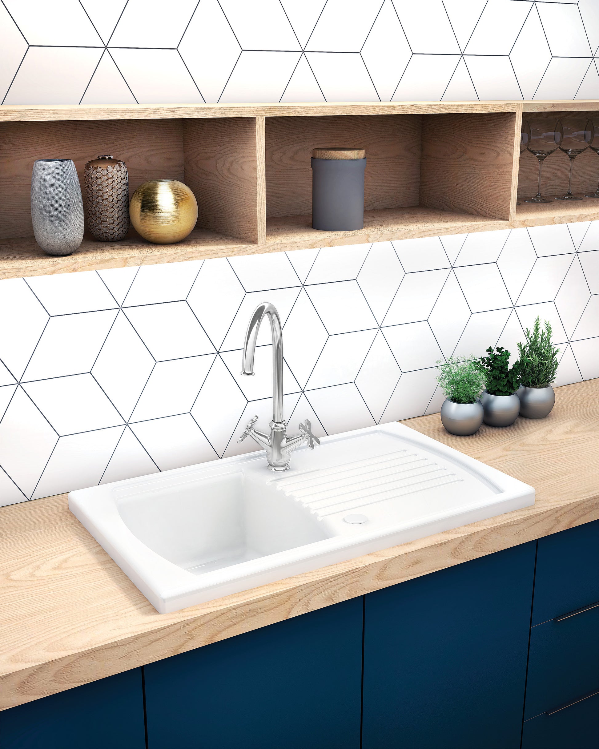 Ceramic sink, 1-bowl with drainer