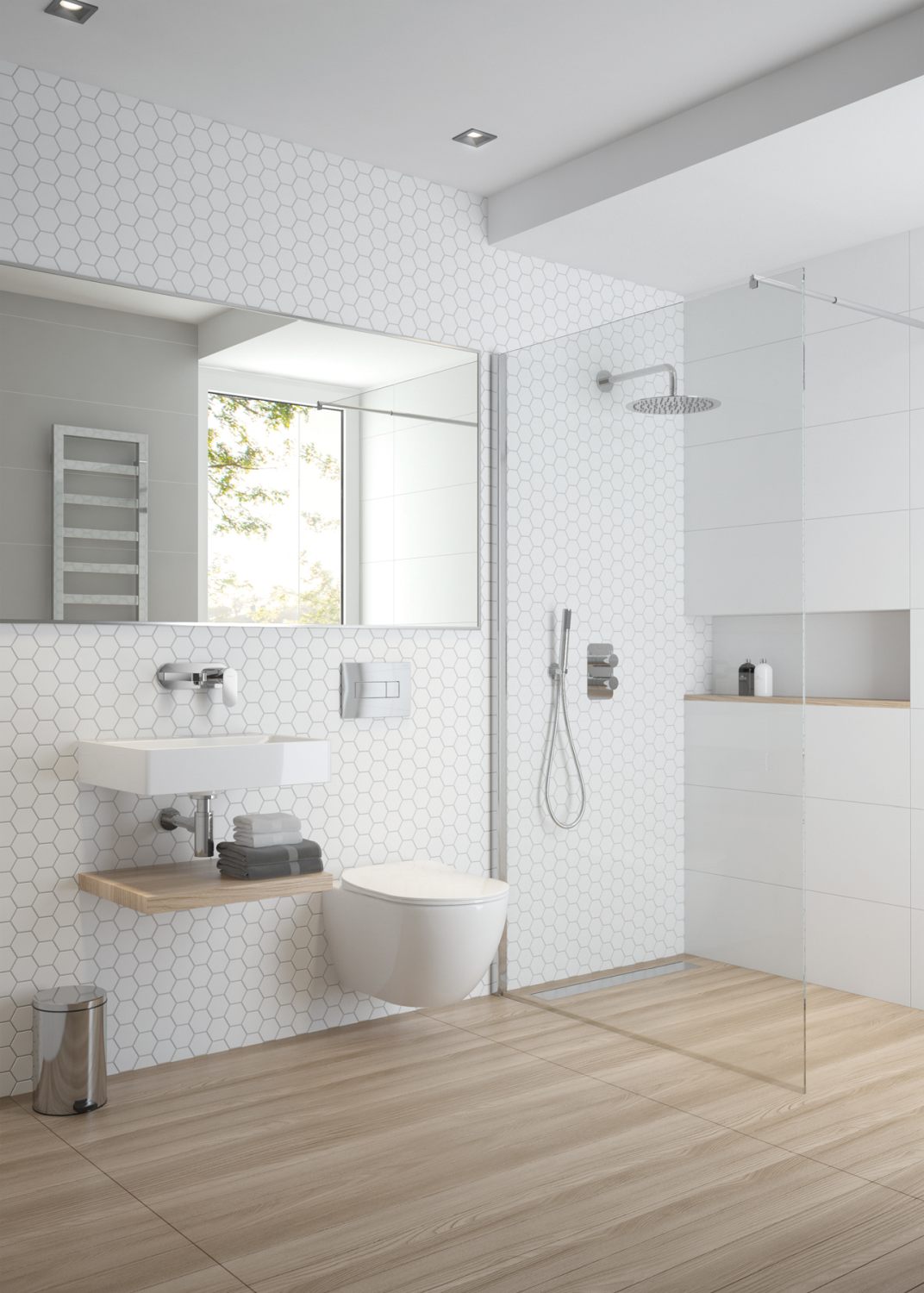 Ceramic washbasin, countertop/wall-mounted, with tap shelf - 50x40 cm