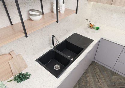 Granite sink, 2-bowl with drainer