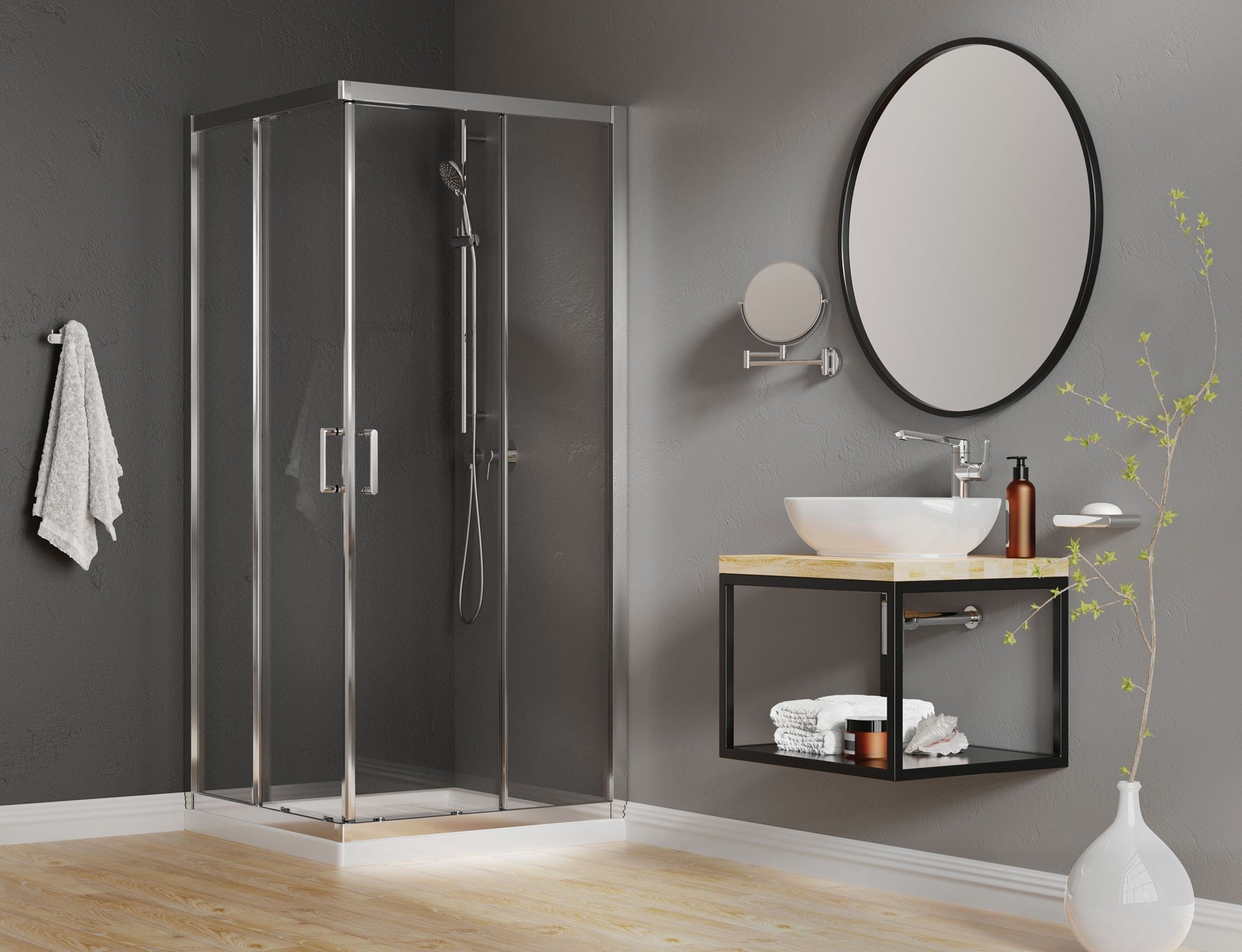 Cosmetic mirror, on extension arm - two-sided