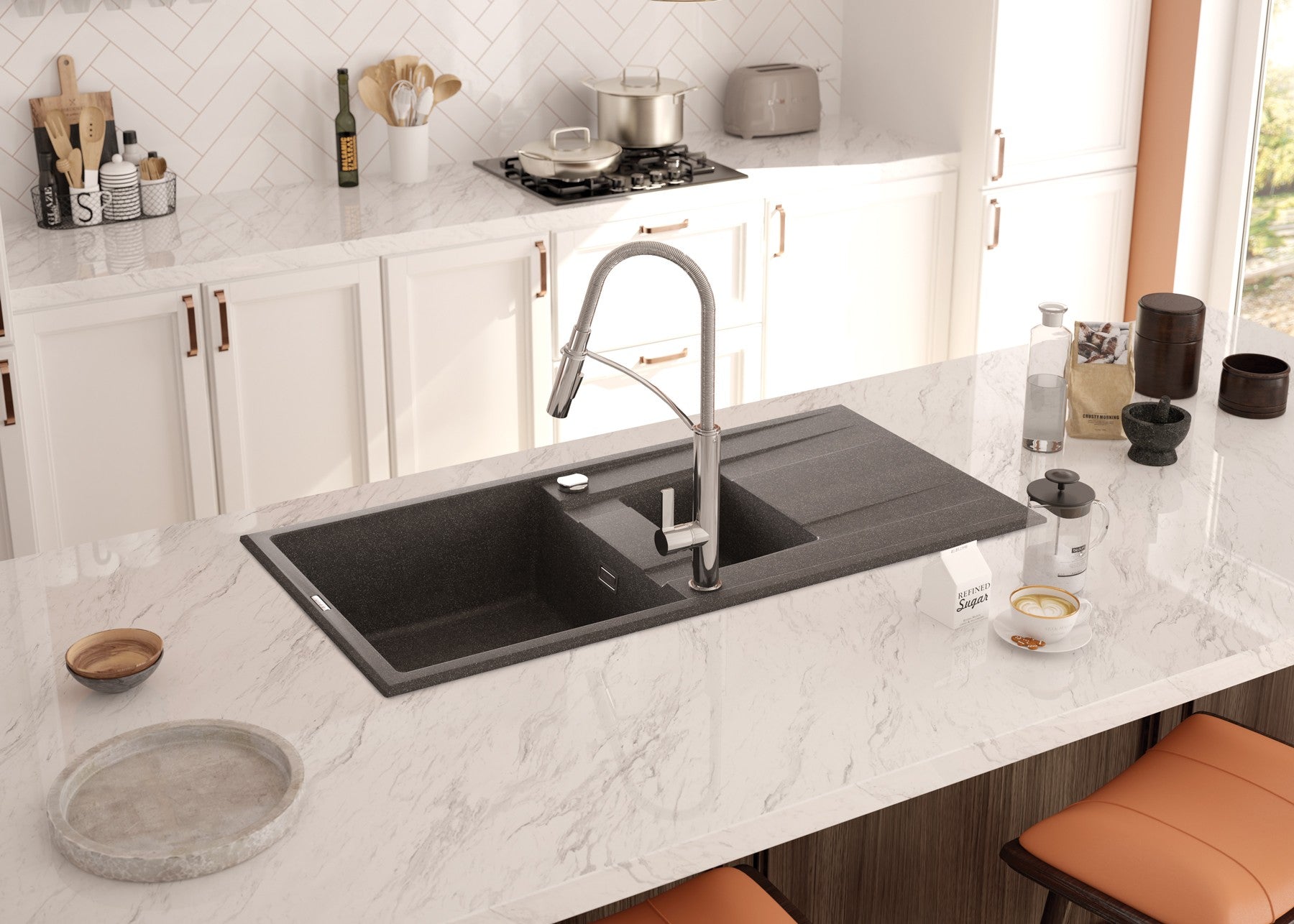 Kitchen tap, with elastic spout - 2 stream types