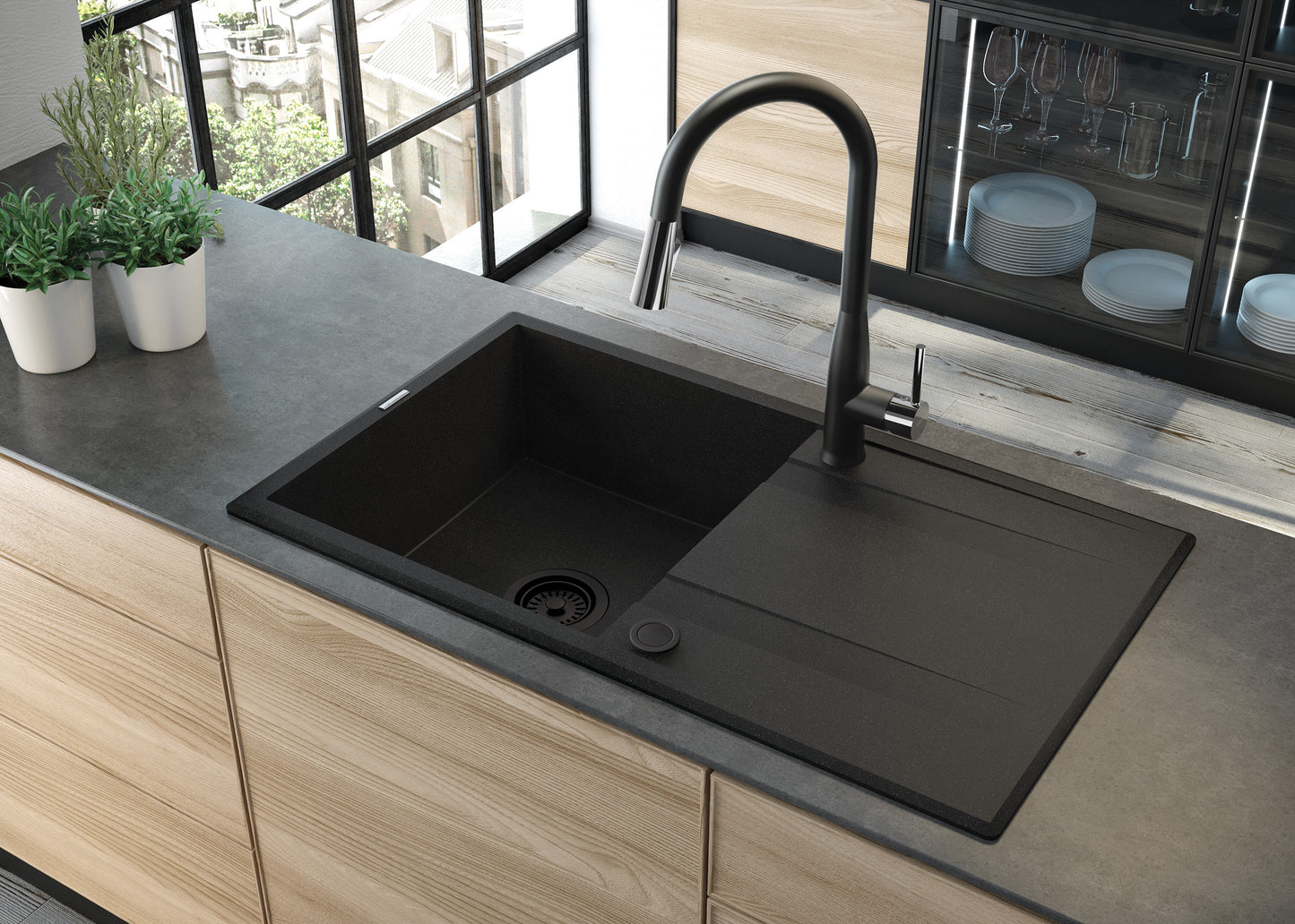 Granite sink, 1-bowl with drainer