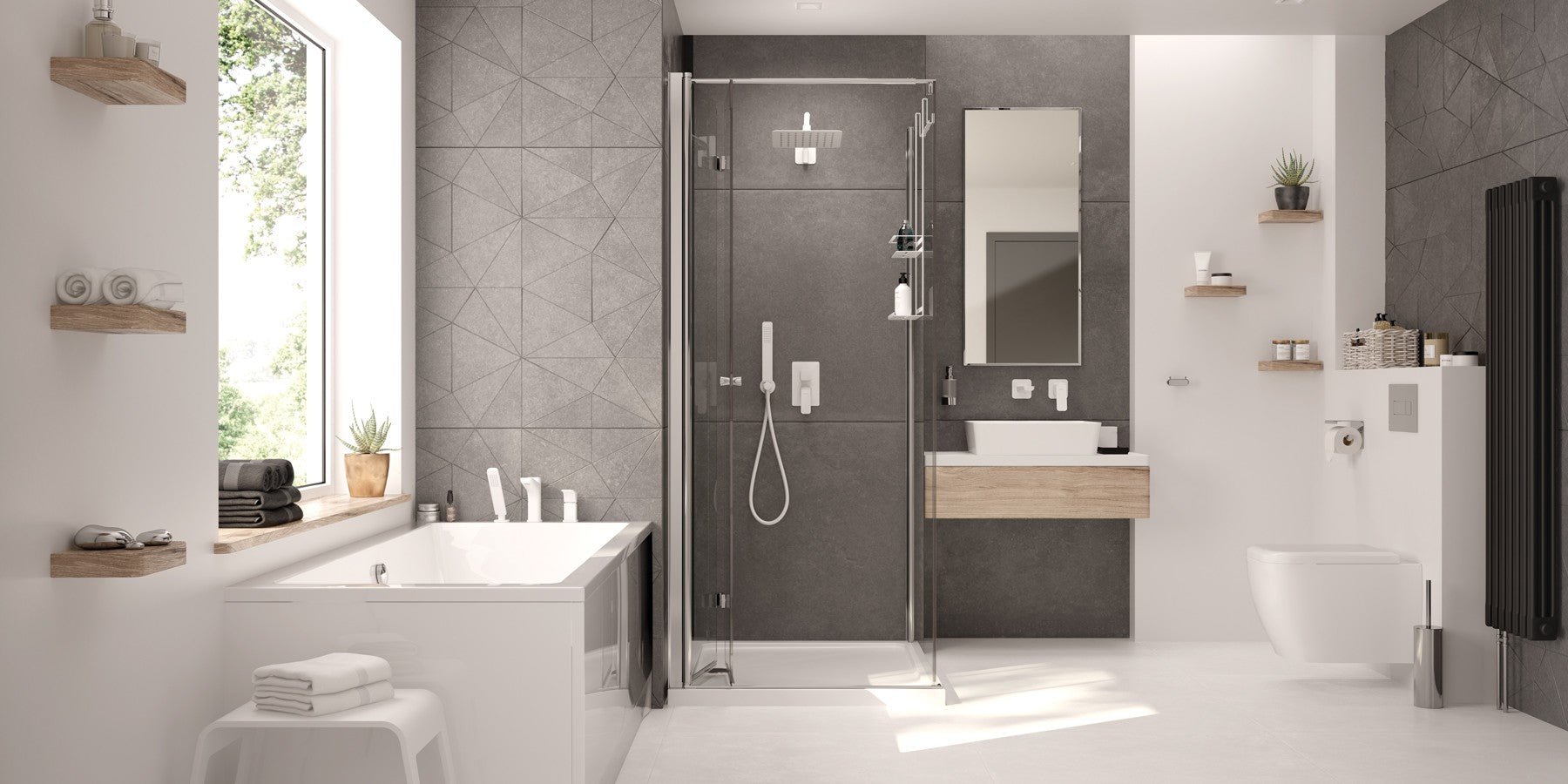 Shower wall / walk-in, Kerria Plus system, 90 cm