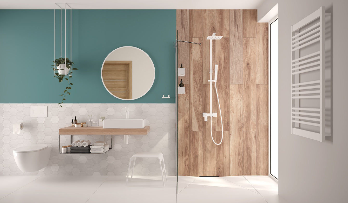 Ceramic washbasin, countertop/wall-mounted, with tap shelf - 50x50 cm