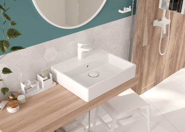 Ceramic washbasin, countertop/wall-mounted, with tap shelf - 50x40 cm