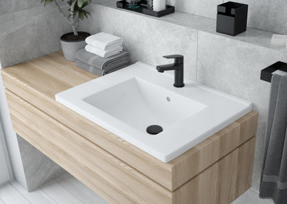 Ceramic washbasin, recessed, with tap shelf - 60 cm