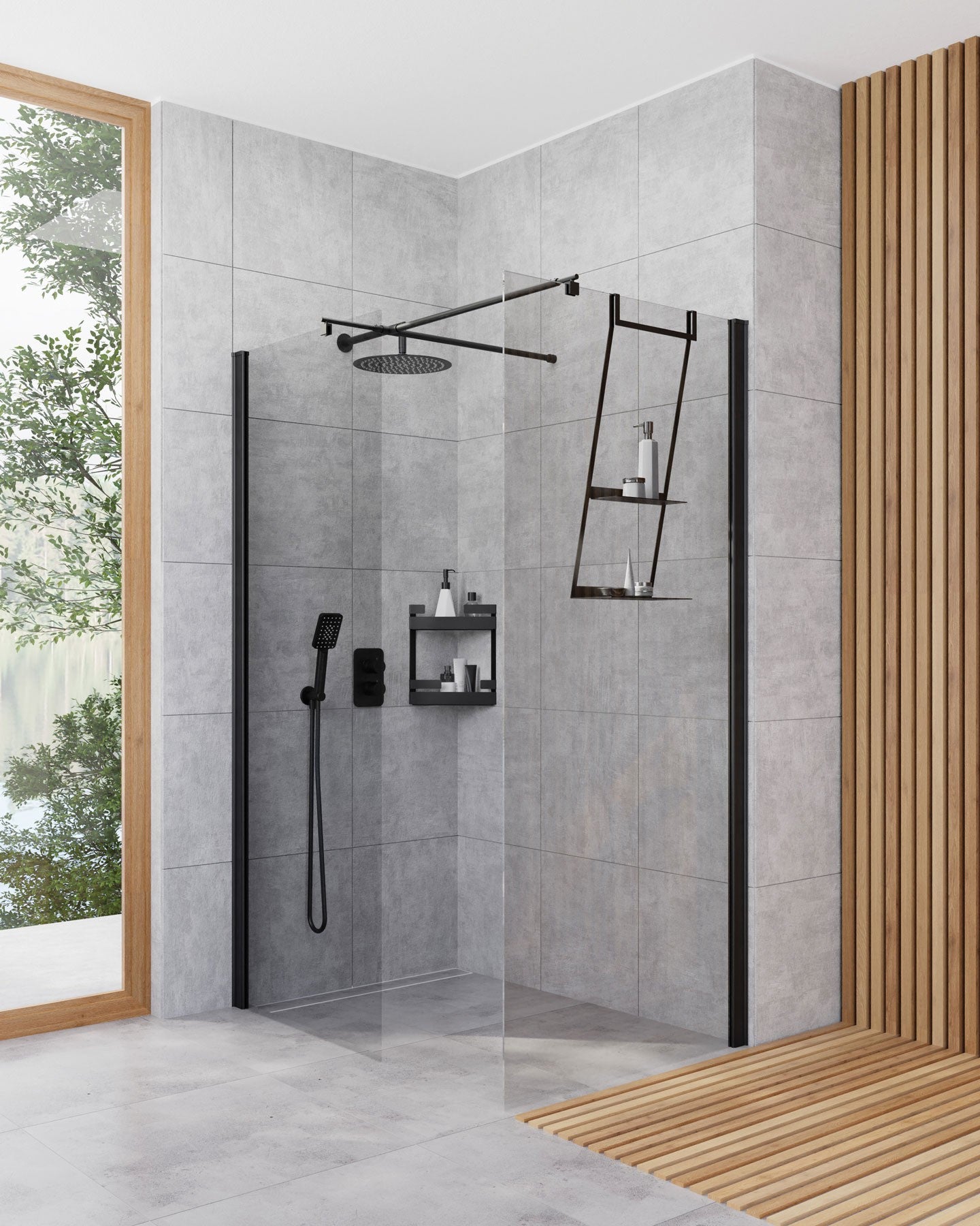 Shower wall / walk-in, Kerria Plus system, 90 cm
