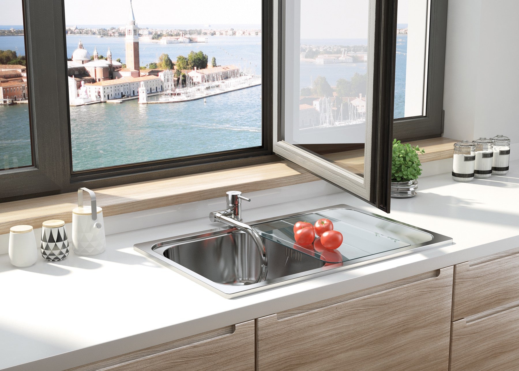 Kitchen tap, with foldable spout