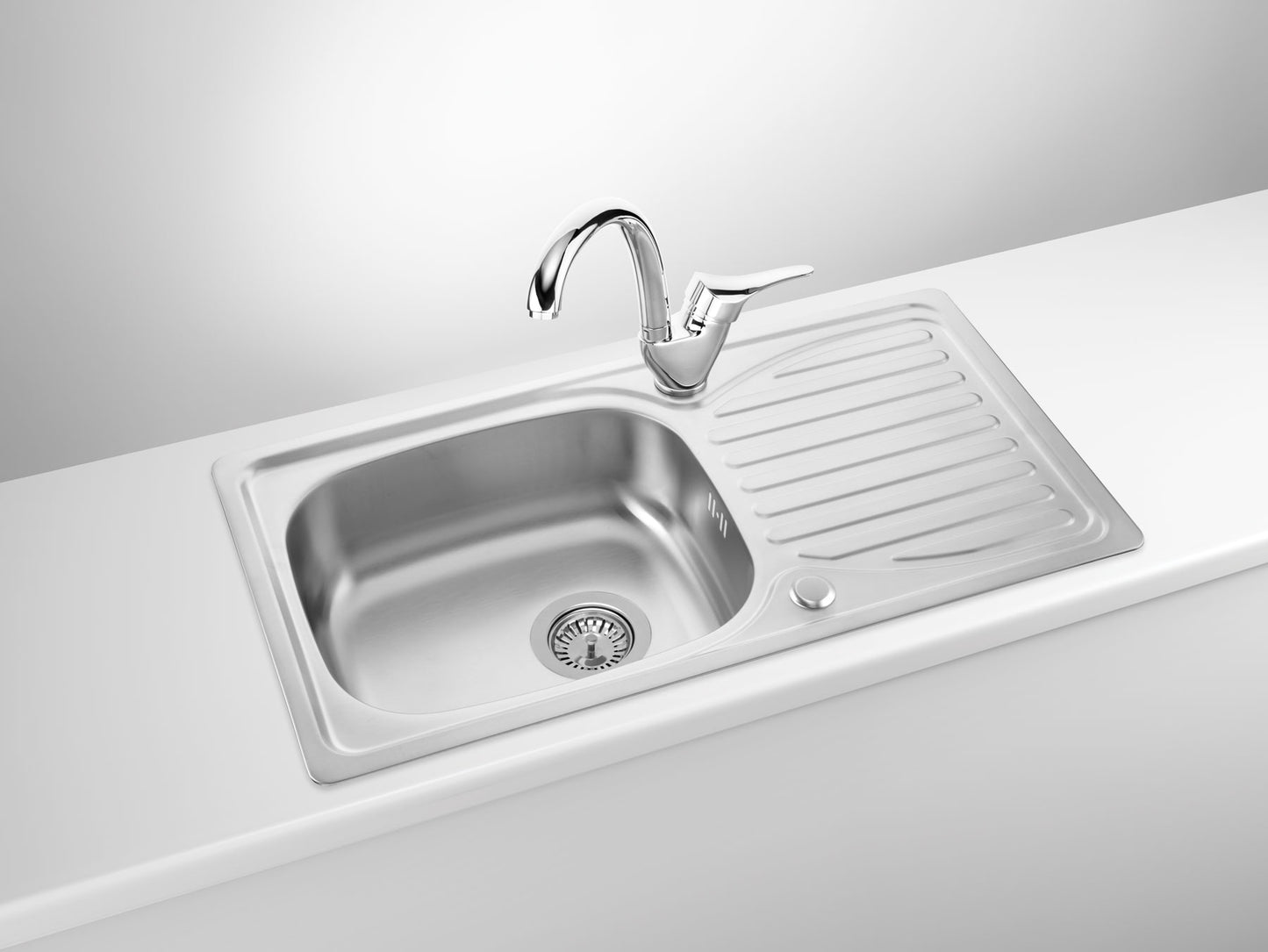Steel sink with tap, 1-bowl with drainer
