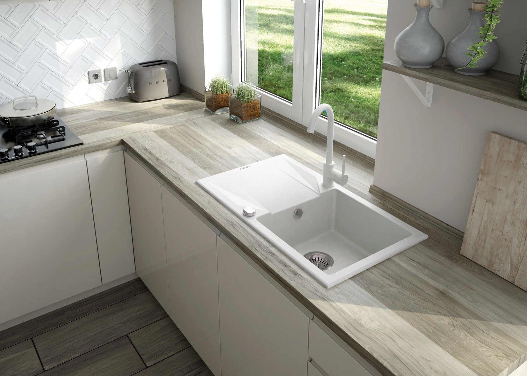 Granite sink with tap, 1-bowl with drainer
