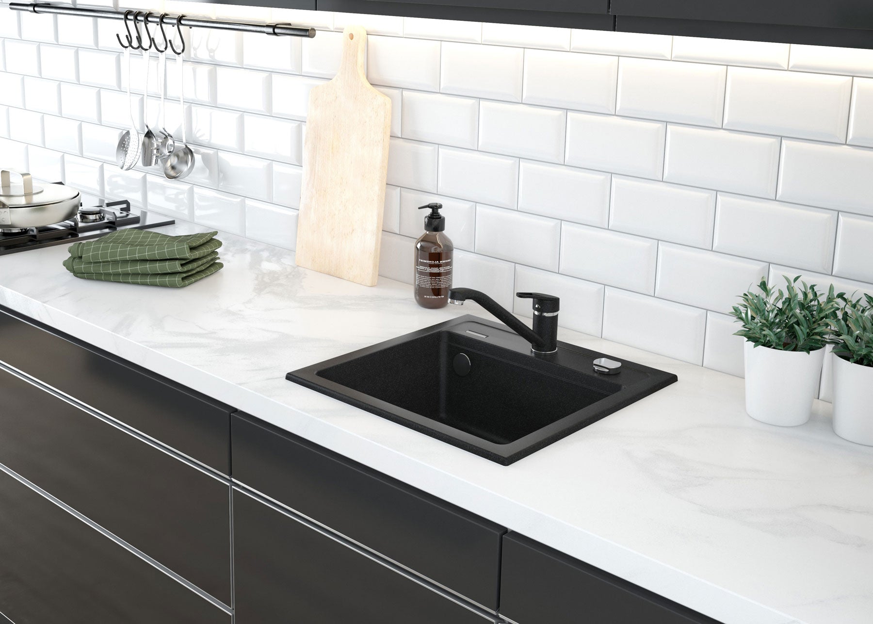 Granite sink with tap, 1-bowl with drainer