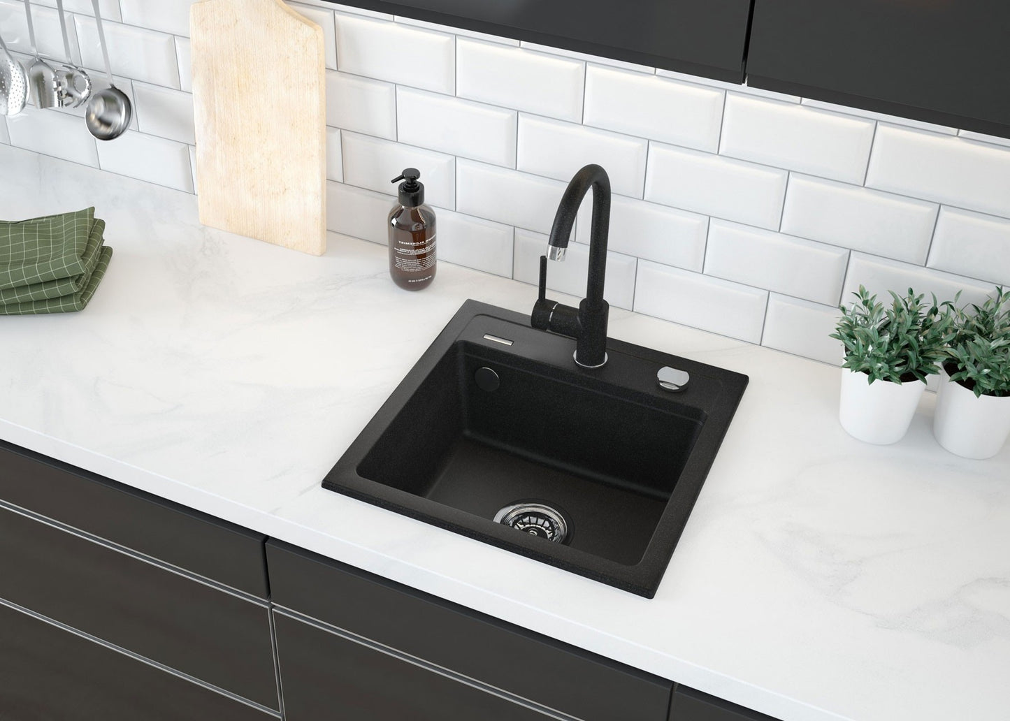 Granite sink with tap, 1-bowl with drainer