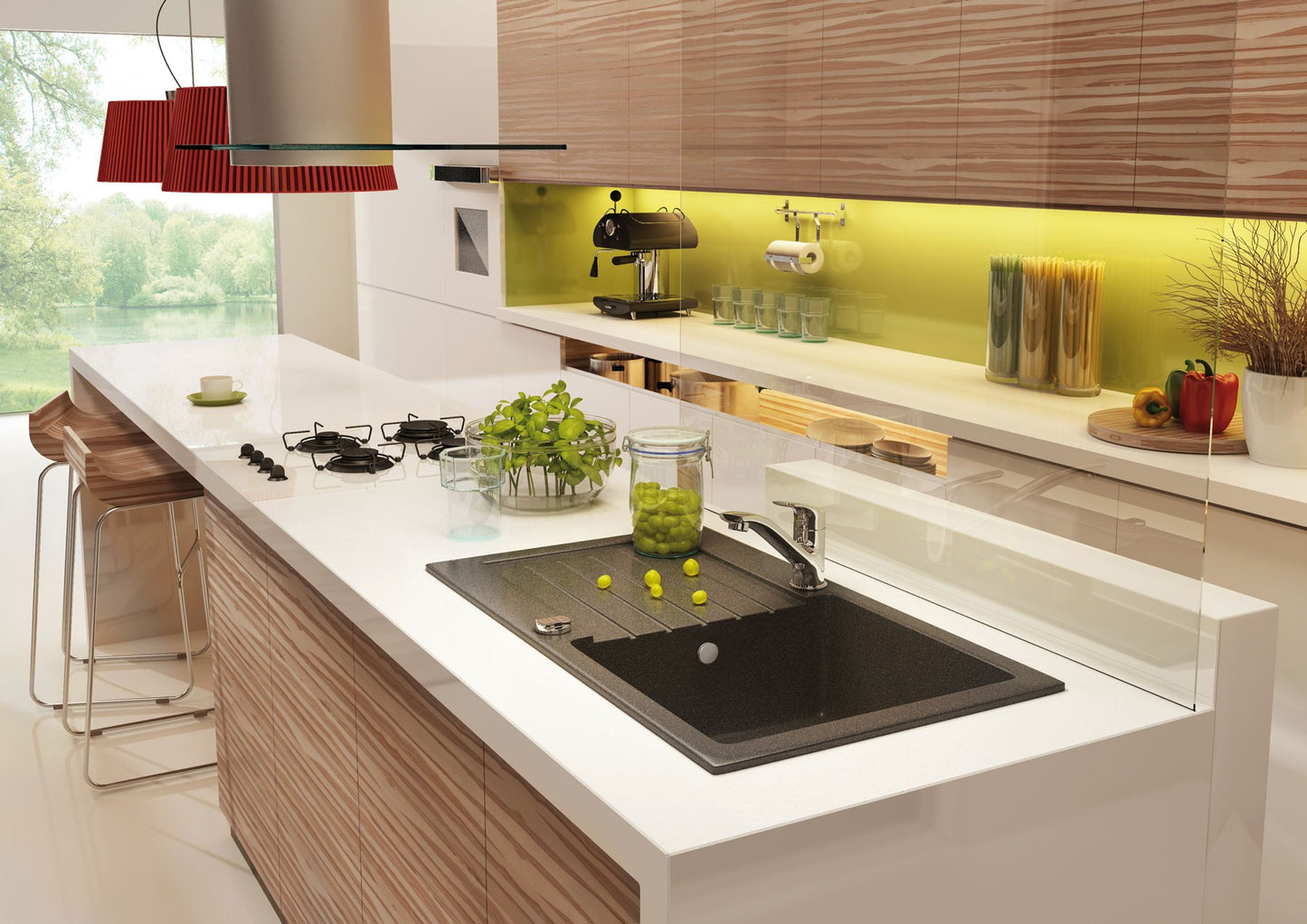 Granite sink with tap, 1-bowl with drainer