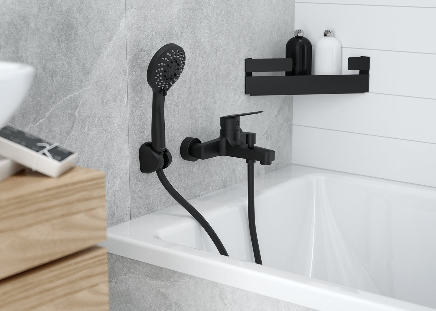 Shower set, with fixed bracket