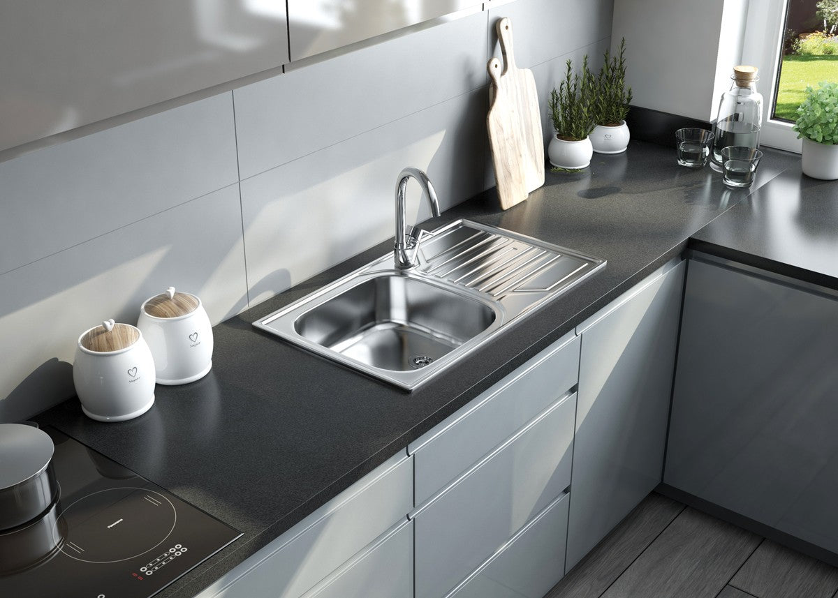 Steel sink with tap, 1-bowl with drainer