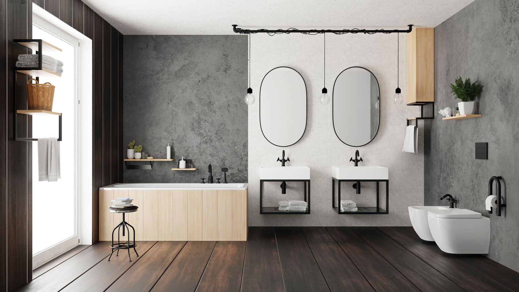 Bath mixer, 4-hole, with shower set