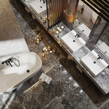 Ceramic washbasin, countertop/wall-mounted, with tap shelf - 50x40 cm