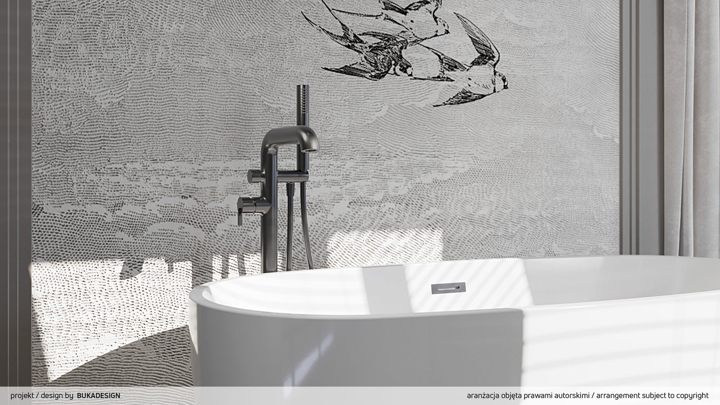Bath mixer, freestanding, with shower set
