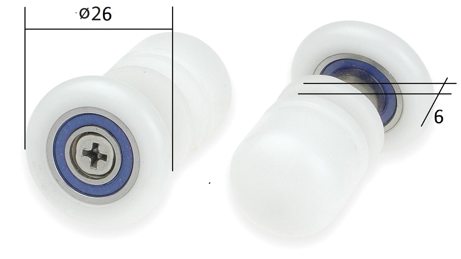 Rollers, single, for 6 mm glass