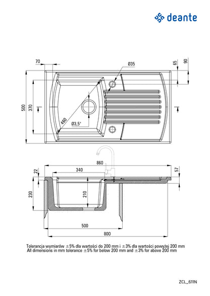 Ceramic sink, 1-bowl with drainer