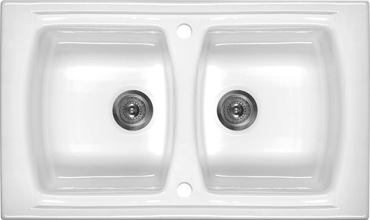 Ceramic sink, 2-bowl