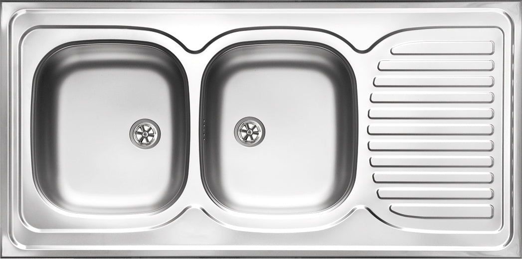 Steel sink, 2-bowl with drainer - lay-on