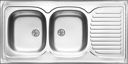 Steel sink, 2-bowl with drainer - lay-on