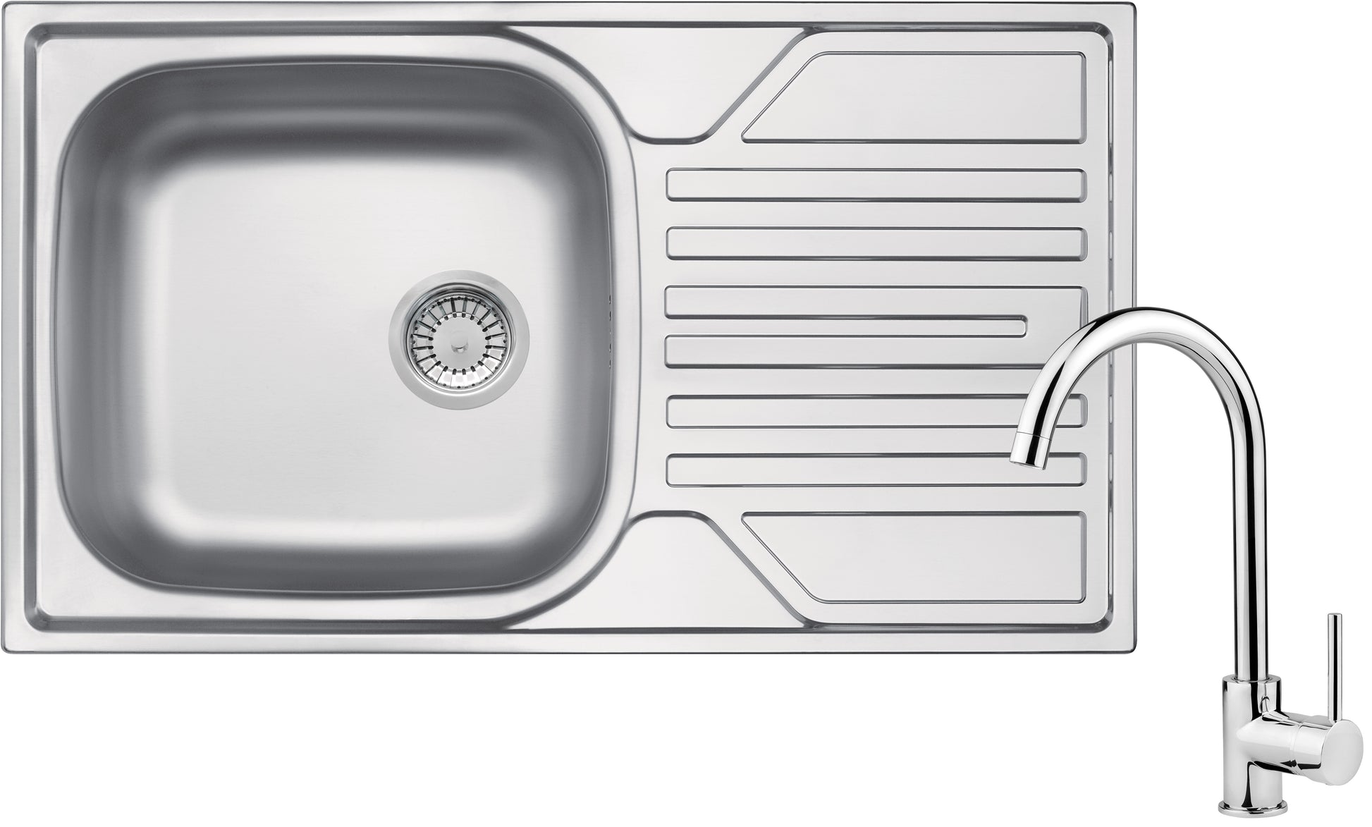 Steel sink with tap, 1-bowl with drainer