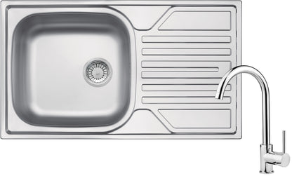 Steel sink with tap, 1-bowl with drainer