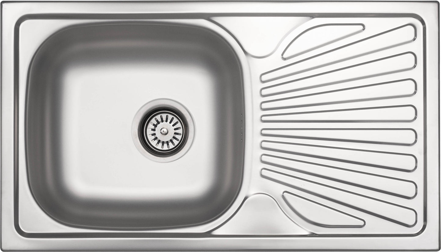 Steel sink, 1-bowl with drainer - 3.5" drain
