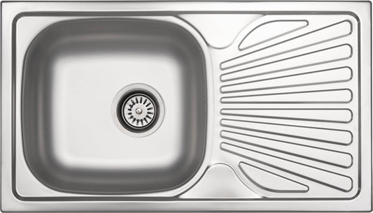 Steel sink, 1-bowl with drainer - 3.5" drain