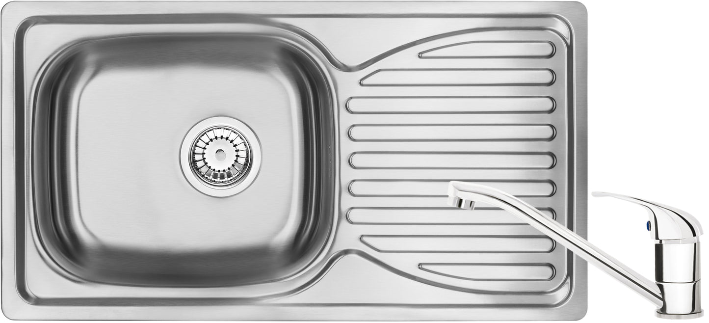 Steel sink with tap, 1-bowl with drainer