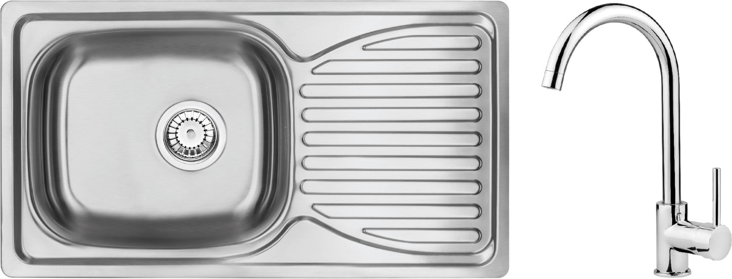 Steel sink with tap, 1-bowl with drainer