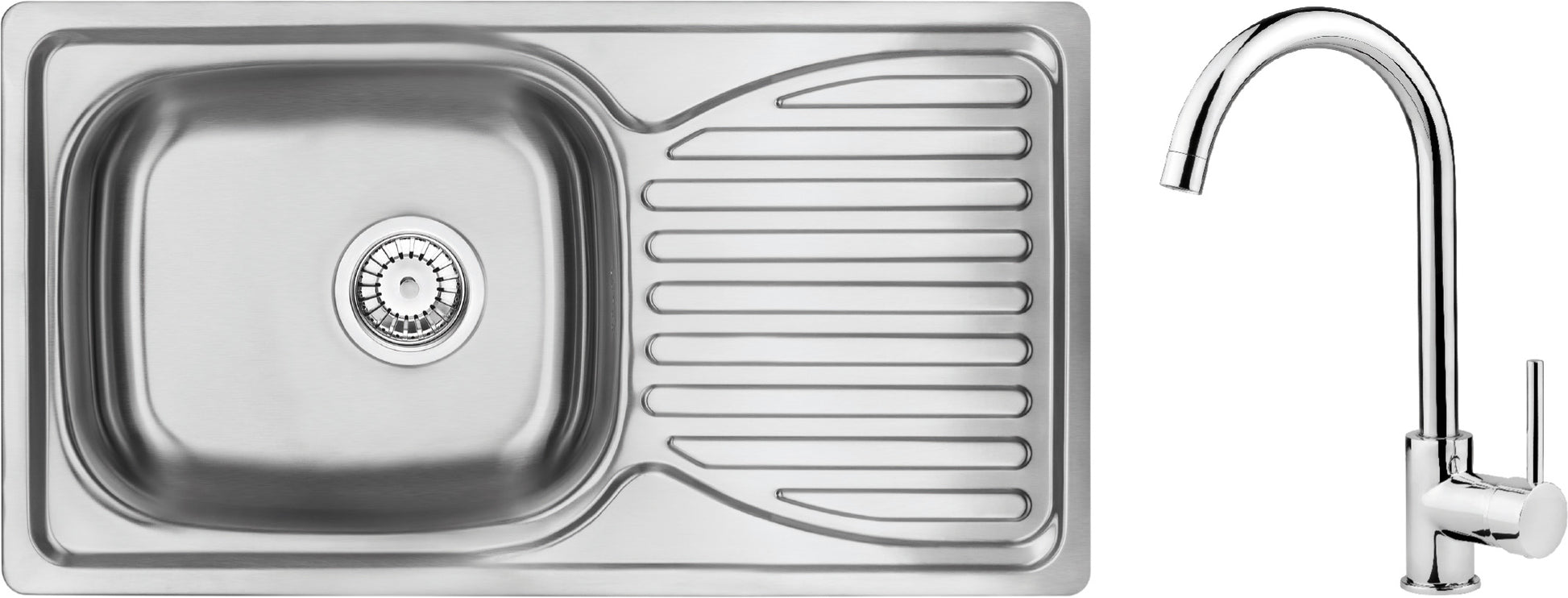 Steel sink with tap, 1-bowl with drainer